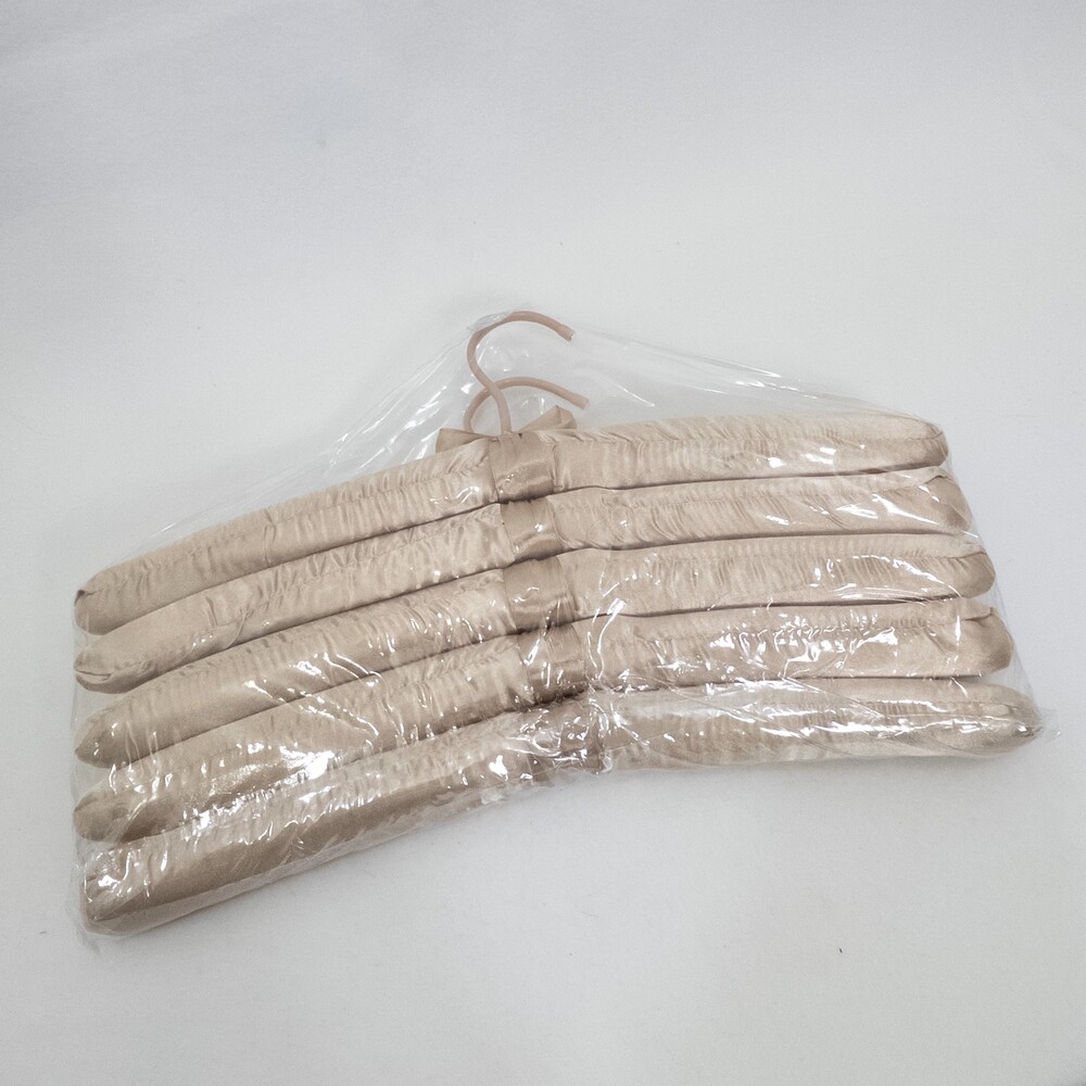 Set of 5 Padded Satin Hangers Light Tan with Satin Bows for Women Sweaters